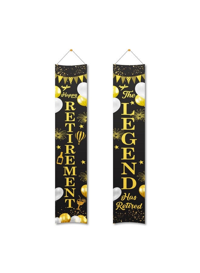Untumble Retirement party decorations for both men & women, Black & Gold Door banner 2 pcs - "Happy Retirement" & "The Legend has Retired" - Printed cotton fabric with rope hanger - Image 3