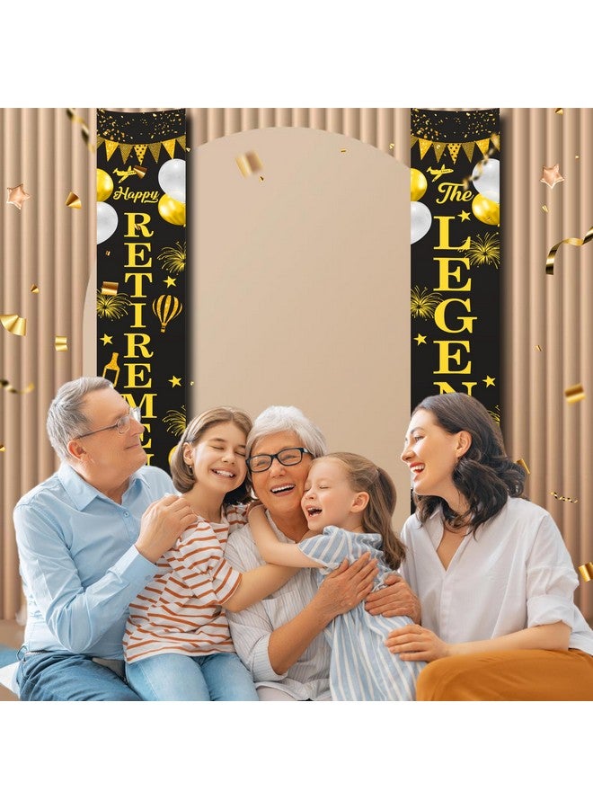 Untumble Retirement party decorations for both men & women, Black & Gold Door banner 2 pcs - "Happy Retirement" & "The Legend has Retired" - Printed cotton fabric with rope hanger - Image 4
