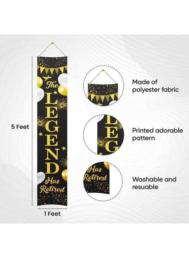 Untumble Retirement party decorations for both men & women, Black & Gold Door banner 2 pcs - "Happy Retirement" & "The Legend has Retired" - Printed cotton fabric with rope hanger - Image 2