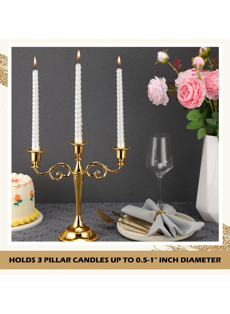Metal Candle Holder with Candle Wood Mat, Decorative Candlestick Holder for Home Decoration, 3 Headed Candlestick Holder for Holidays Weddings, 12.9*3.9*7.1inch, Gold - Image 3