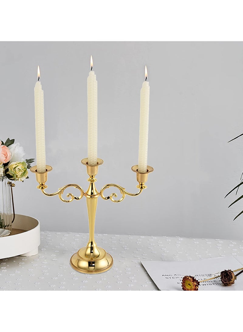 Metal Candle Holder with Candle Wood Mat, Decorative Candlestick Holder for Home Decoration, 3 Headed Candlestick Holder for Holidays Weddings, 12.9*3.9*7.1inch, Gold - Image 4