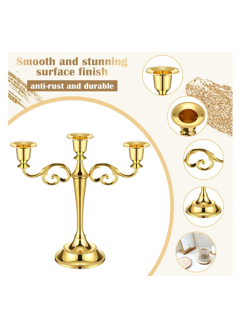Metal Candle Holder with Candle Wood Mat, Decorative Candlestick Holder for Home Decoration, 3 Headed Candlestick Holder for Holidays Weddings, 12.9*3.9*7.1inch, Gold - Image 5