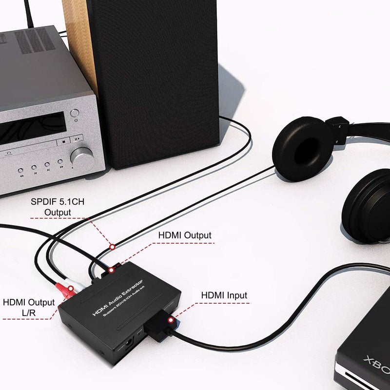 ال في واي مستخرج صوت HDMI، 4K HDMI إلى HDMI + صوت (SPDIF + RCA ستيريو) مستخرج صوت يدعم أجهزة Apple TV وFire TV ومشغلات Blue-Ray، محول HDMI إلى صوت بصري - Image 5