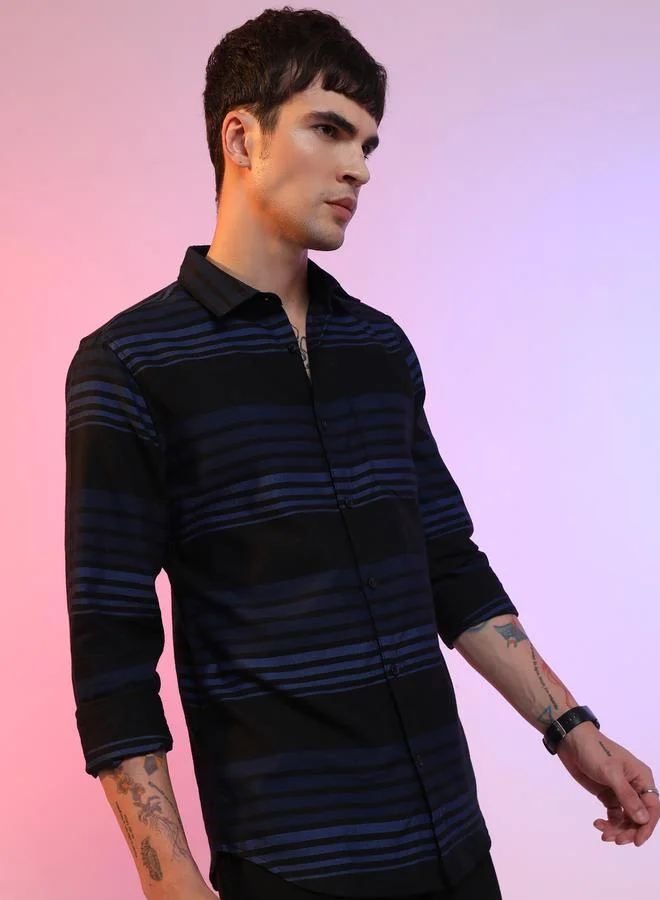 Ketch Colorblock Striped Shirt with Long Sleeves by Styli