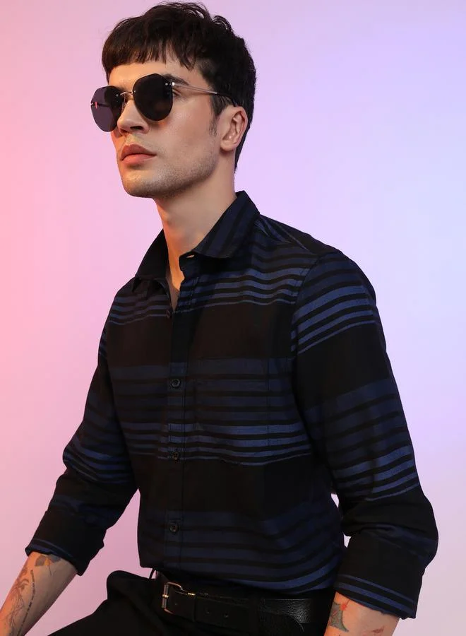 Ketch Colorblock Striped Shirt with Long Sleeves by Styli