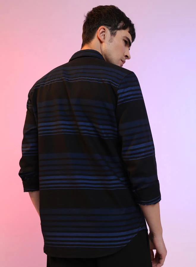 Ketch Colorblock Striped Shirt with Long Sleeves by Styli