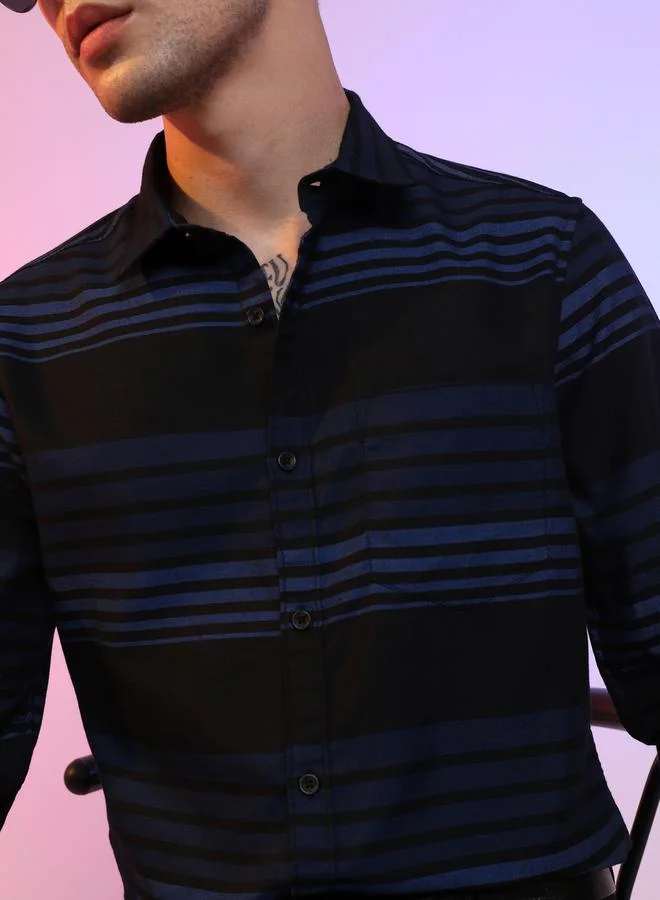 Ketch Colorblock Striped Shirt with Long Sleeves by Styli