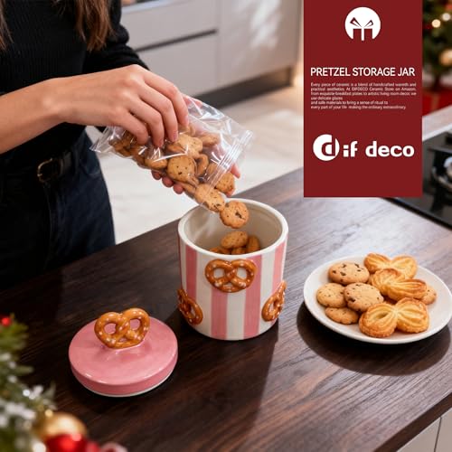 DIF DECO Christmas Cookie Jars with Lid Airtight, 19.5 OZ Xmas Food Storage Containers, Hand Painted Pretzel Kitchen Canisters for Countertop, Home Decor for Coffee, Sugar, Tea, Flour（577ml） - Image 5