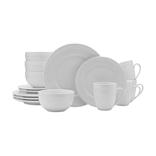Everyday White by Fitz and Floyd, Beaded 16 Piece Dinnerware Set, Service for 4 - Image 1