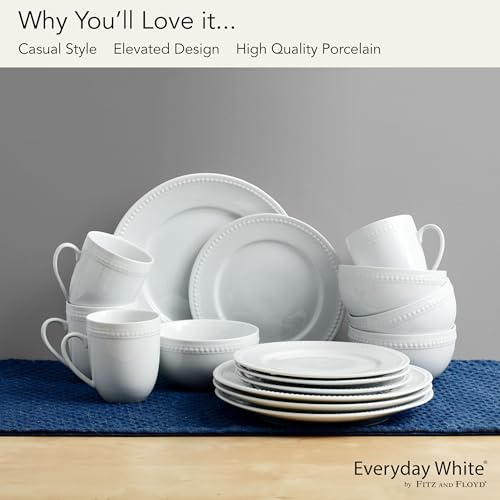 Everyday White by Fitz and Floyd, Beaded 16 Piece Dinnerware Set, Service for 4 - Image 5