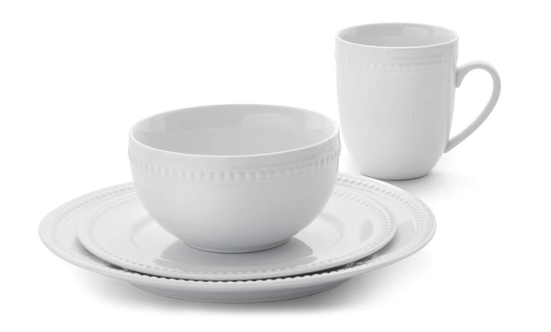 Everyday White by Fitz and Floyd, Beaded 16 Piece Dinnerware Set, Service for 4 - Image 3