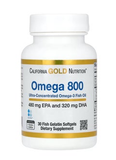 Omega 800 Ultra-Concentrated Omega-3 Fish Oil kd-pur Triglyceride Form 1000 mg 30 Fish Gelatin Softgels