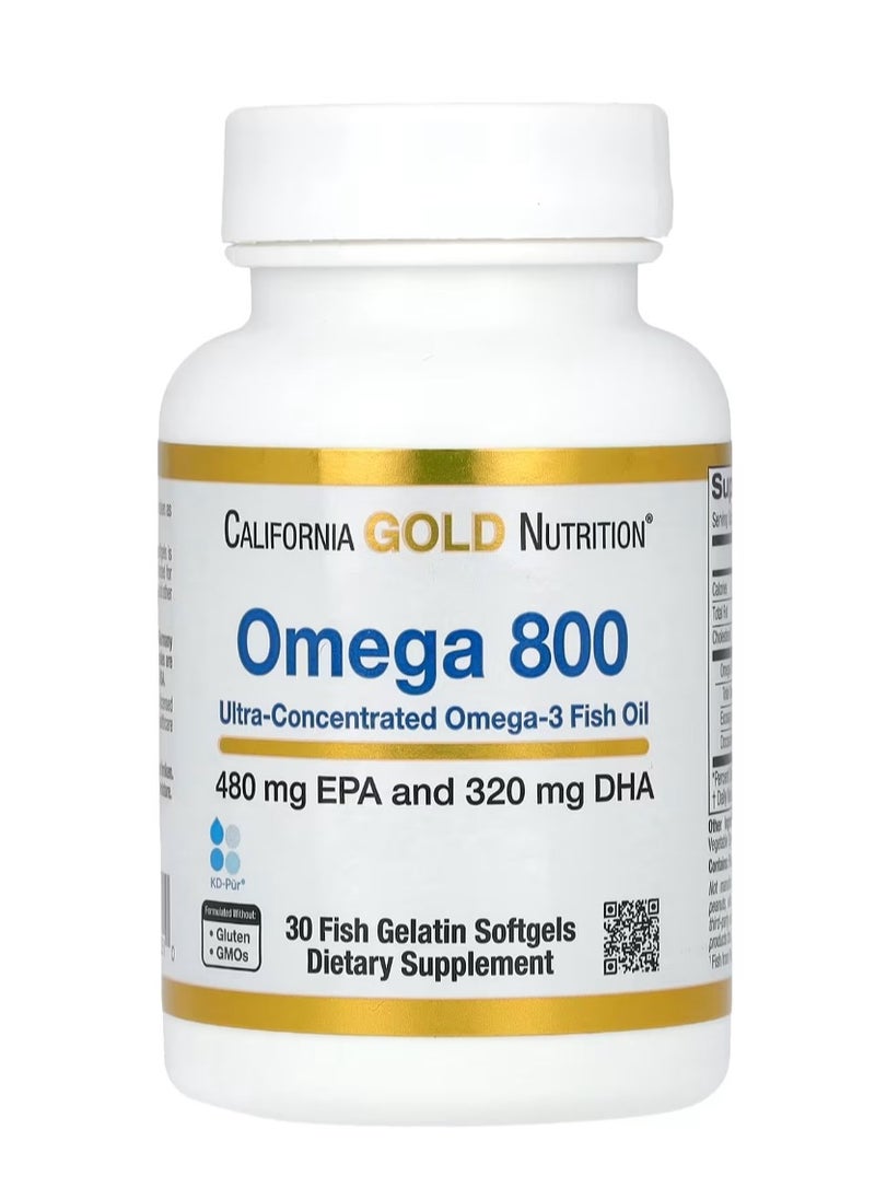 California Gold Nutrition - Omega 800 Ultra-Concentrated Omega-3 Fish Oil kd-pur Triglyceride Form 1000 mg 30 Fish Gelatin Softgels - Image 1