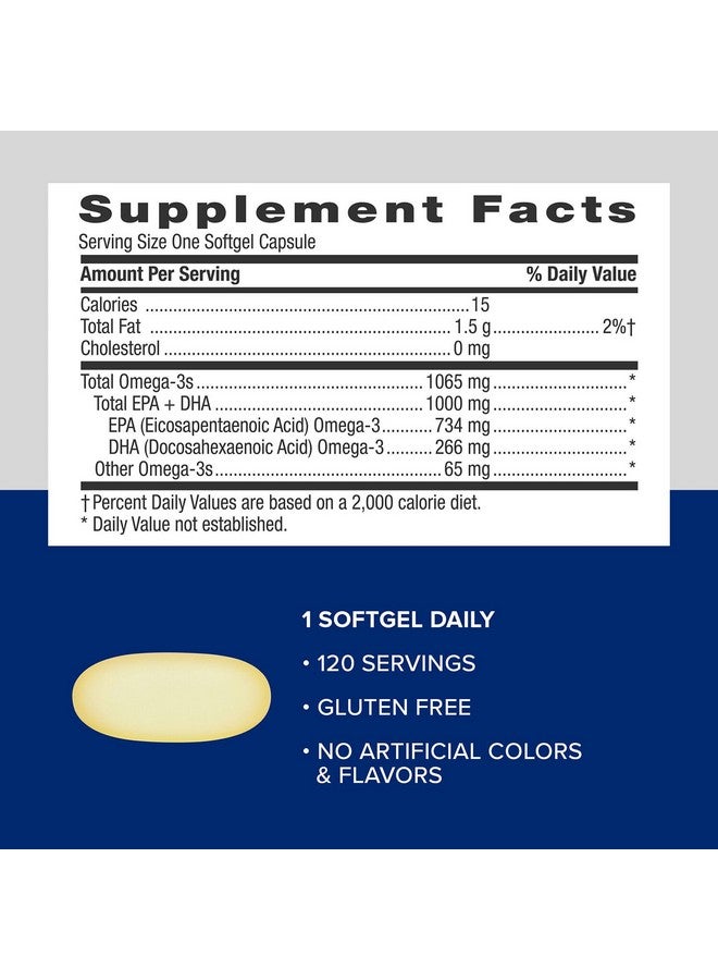 GNC Triple Strength Fish Oil Omega 3 Supplement, 1000mg EPA and DHA, Supports Heart, Brain, Skin, Eye and Joint Health, Burpless, Ultra Concentrated, High Potency, Wild Caught, 120 Softgels - Image 5