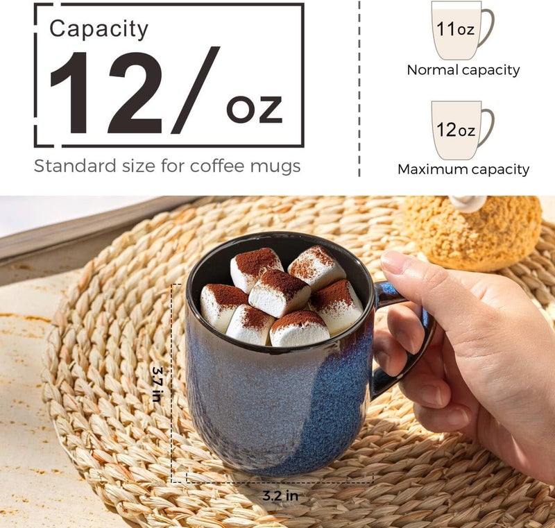 LERATIO 12OZ Ceramic Coffee Mugs Set of 6, Large Porcelain Coffee Cups With Large Handle For Latte,Cappuccino,Milk,Cocoa,|Dishwasher&Microwave Safe Mug Sets,Ideal for Man,Woman,Dad, Mom-Blue - Image 2
