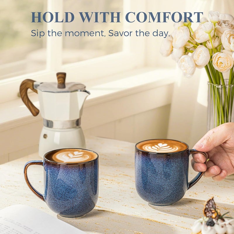 LERATIO 12OZ Ceramic Coffee Mugs Set of 6, Large Porcelain Coffee Cups With Large Handle For Latte,Cappuccino,Milk,Cocoa,|Dishwasher&Microwave Safe Mug Sets,Ideal for Man,Woman,Dad, Mom-Blue - Image 4