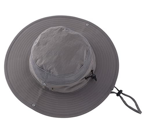 Connectyle Outdoor UV Protection Sun Hat UPF 50+ Wide Brim Bucket Hats Cowboy Fishing Hats with String Dark Grey - Image 3