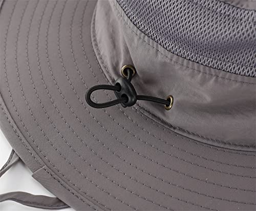 Connectyle Outdoor UV Protection Sun Hat UPF 50+ Wide Brim Bucket Hats Cowboy Fishing Hats with String Dark Grey - Image 5