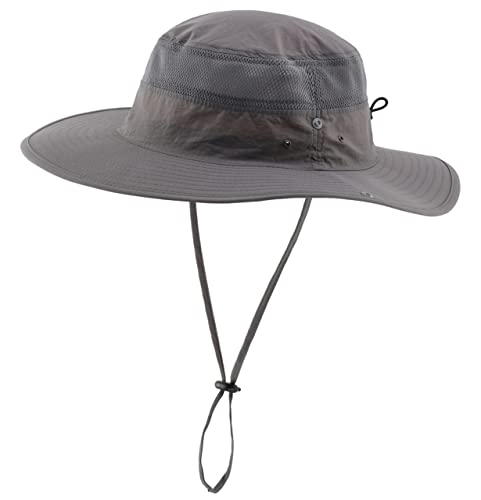 Connectyle Outdoor UV Protection Sun Hat UPF 50+ Wide Brim Bucket Hats Cowboy Fishing Hats with String Dark Grey - Image 1