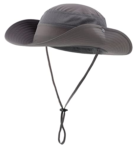 Connectyle Outdoor UV Protection Sun Hat UPF 50+ Wide Brim Bucket Hats Cowboy Fishing Hats with String Dark Grey - Image 2