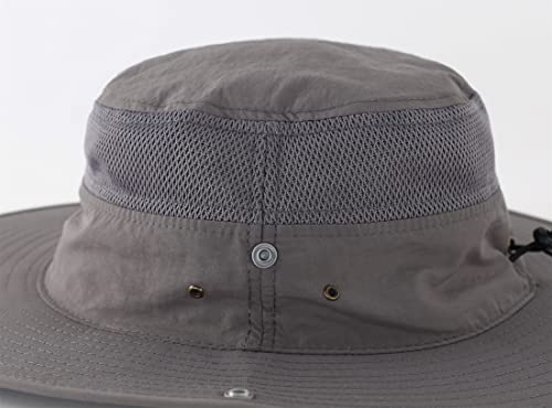 Connectyle Outdoor UV Protection Sun Hat UPF 50+ Wide Brim Bucket Hats Cowboy Fishing Hats with String Dark Grey - Image 4