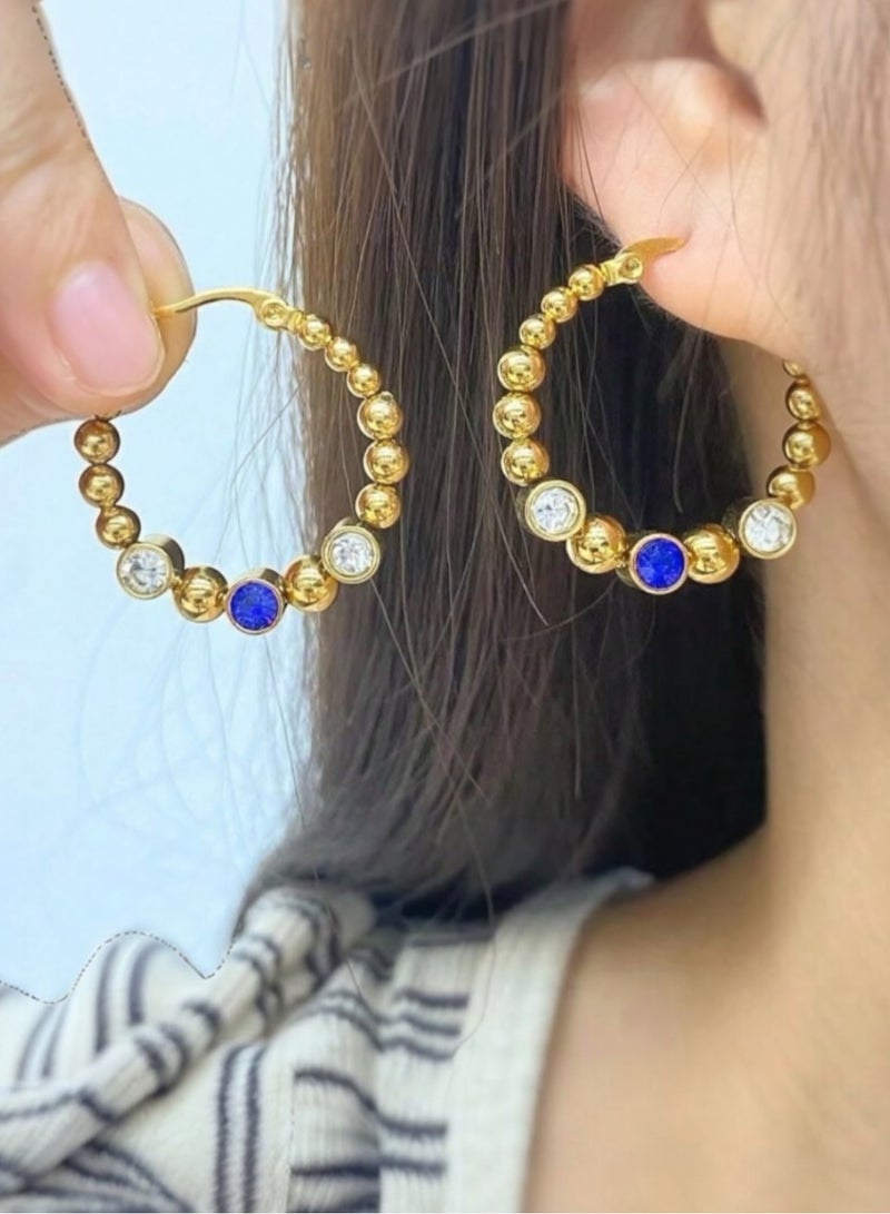 Elegant u0026 High Quality 316L Stainless Steel Gold Plated Earrings For Women Inlaid With Zirconia - Image 2