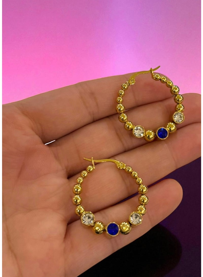 Elegant u0026 High Quality 316L Stainless Steel Gold Plated Earrings For Women Inlaid With Zirconia - Image 1