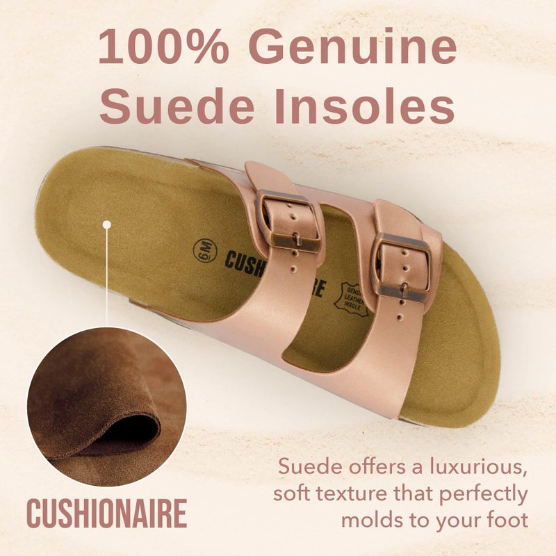CUSHIONAIRE CUSHIONAIRE Lane Cork Footbed Sandals for Women – Comfortable Double Buckle Slip-On with Genuine Suede Footbed & Arch Support Slides for Women Footwear, GOLD 6.5 - Image 3