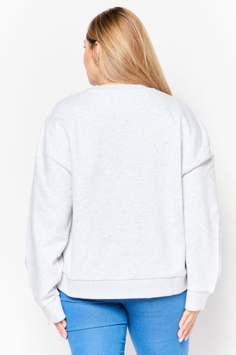 MODE Women Crew Neck Long Sleeve Graphic Sweatshirt, Light Grey - Image 4