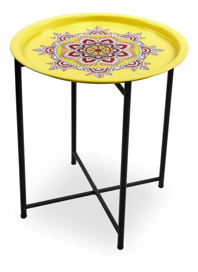 FOLDABLE METAL TABLE CONSISTS OF ROUND TRAY AND BLACK STAND FOR THE LIVING ROOM (DIAMETER 46CM, HEIGHT 51CM) YELLOW GEOMETRIC PATTERN COLOR - pzsku/Z55BB59B1335A5A62970EZ/45/_/1716313547/c0b5b12f-0812-455b-a9ed-6aa58f817e63