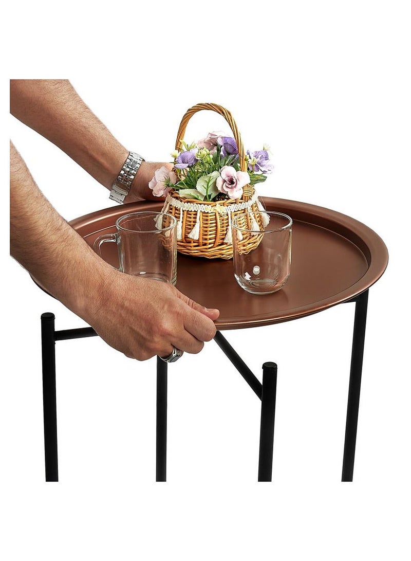 TTTP The Professionals Choice FOLDABLE METAL TABLE CONSISTS OF ROUND TRAY AND BLACK STAND FOR THE LIVING ROOM (DIAMETER 46CM, HEIGHT 51CM) YELLOW GEOMETRIC PATTERN COLOR - Image 2