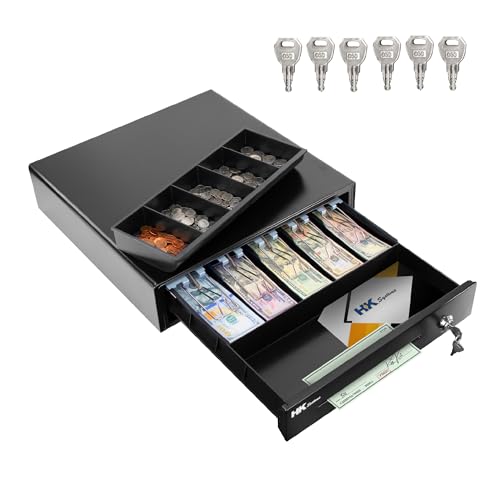 HK SYSTEMS 16" Heavy Duty Black POS Cash Drawer with 5Bill/5Coin, Removable Coin Compartment ONLY, 24V, RJ11, Single Large Front Media Slots, Black - Image 2