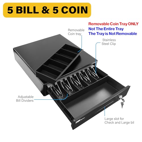 HK SYSTEMS 16" Heavy Duty Black POS Cash Drawer with 5Bill/5Coin, Removable Coin Compartment ONLY, 24V, RJ11, Single Large Front Media Slots, Black - Image 4