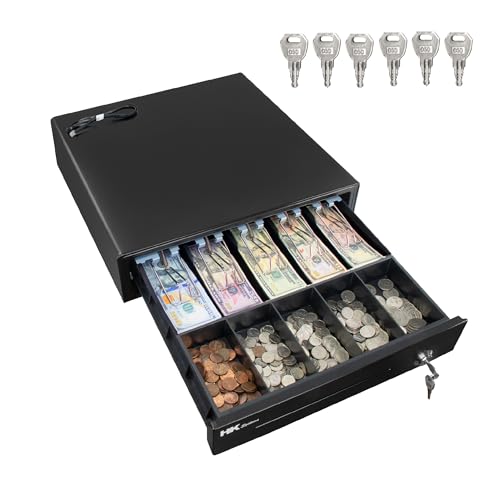 HK SYSTEMS 16" Heavy Duty Black POS Cash Drawer with 5Bill/5Coin, Removable Coin Compartment ONLY, 24V, RJ11, Single Large Front Media Slots, Black - Image 1