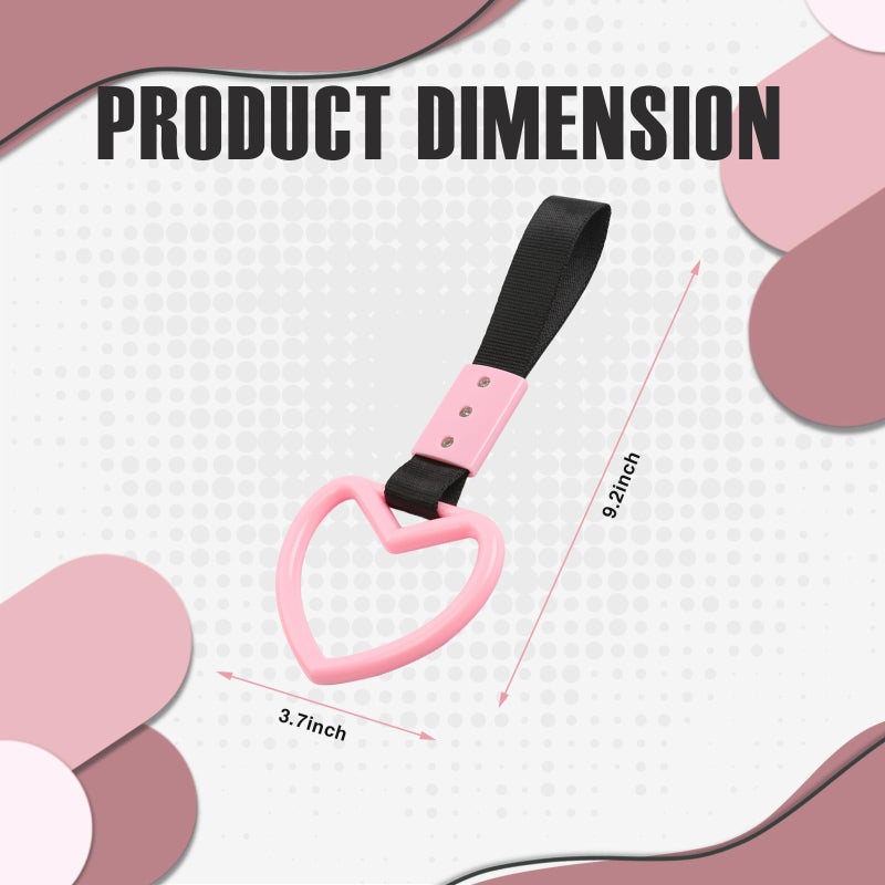 JRYEM 2PCS Heart Shaped Car Handle Straps, Rear Bumper Warning Keychain Ring with Drift Charm for Car Exterior Interior Accessories (Pink) - Image 2