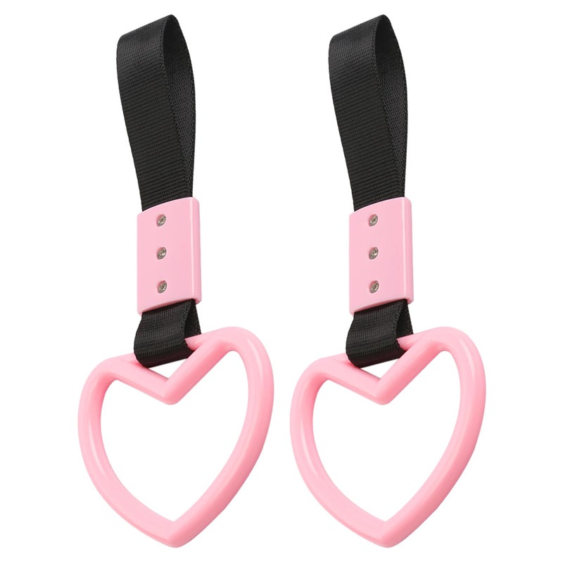 JRYEM 2PCS Heart Shaped Car Handle Straps, Rear Bumper Warning Keychain Ring with Drift Charm for Car Exterior Interior Accessories (Pink) - Image 1