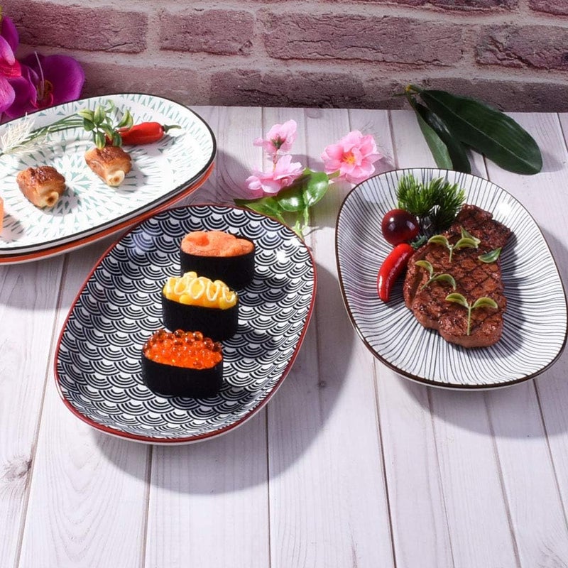 BOSILI 4Pack Elegant Oval Plates 94 Inch Ceramic Dinner Plates Microwave  Dishwasher Safe Durable Serving Plates for Daily Use Party or Restaurant - Image 2