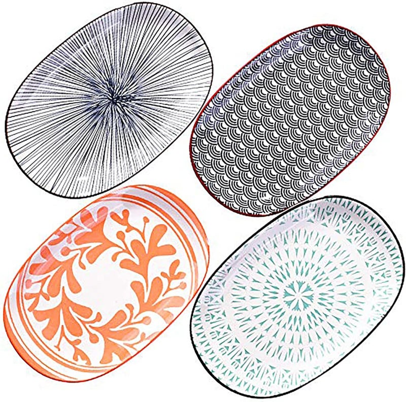 BOSILI 4Pack Elegant Oval Plates 94 Inch Ceramic Dinner Plates Microwave  Dishwasher Safe Durable Serving Plates for Daily Use Party or Restaurant - Image 1