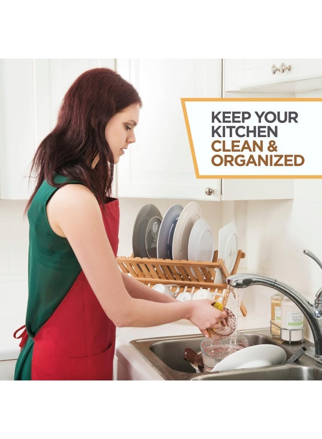 KITCHENOO Dish Drying Rack for Kitchen Counter - Collapsible 2-Tier Bamboo Dish Rack Foldable Space Saving - Wooden Dish Drainer and Drying Rack for Dishes, Plates, Cups - Kitchen Organizer Housewarming Gift - Image 5