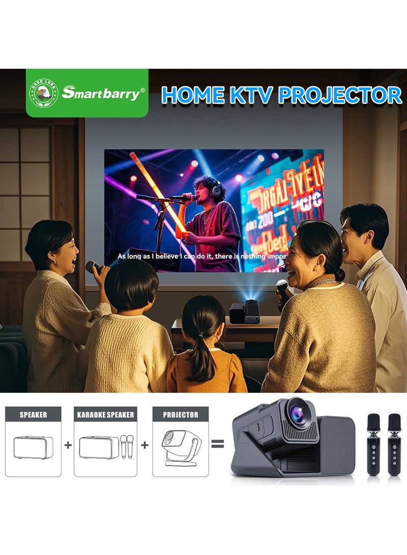 Smartbarry 2025 new HT36KTV multifunctional karaoke projector with microphone 4K high-definition screen HY360 projector Featuring a resolution of 1280 × 720 and a brightness of 200 lumens - Image 2