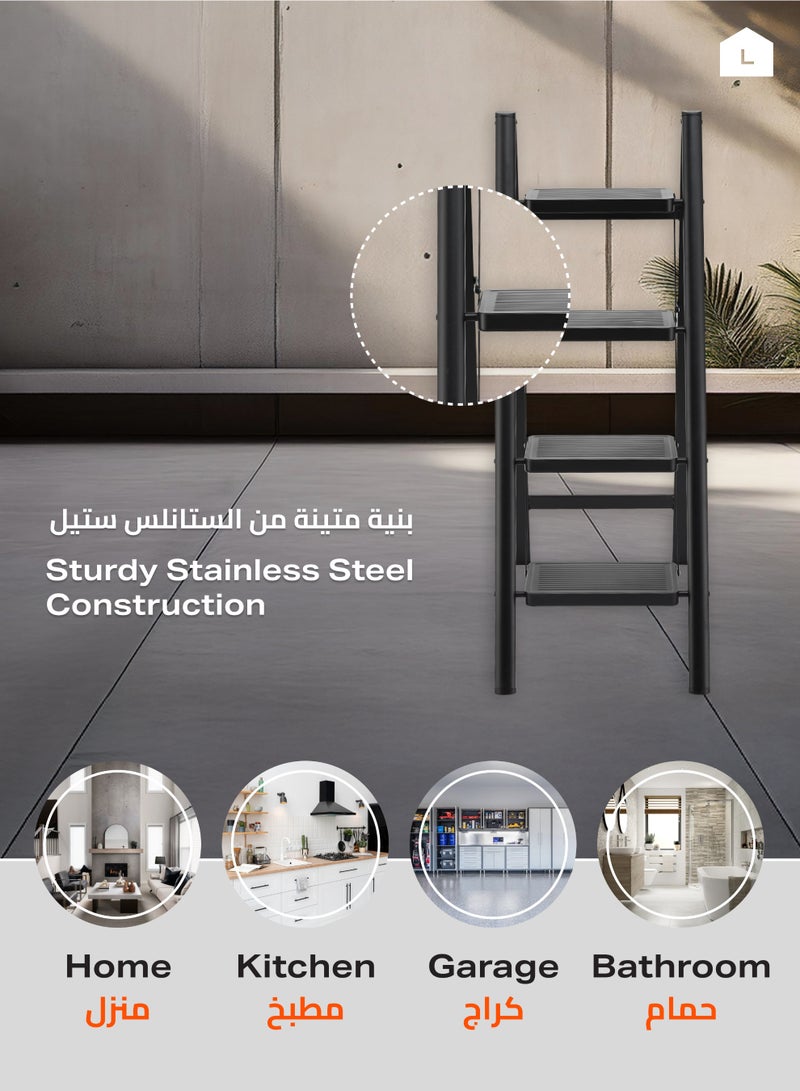 DURKU Portable and Lightweight Folding Ladder with Wide Anti-Slip Steps - Ideal for Indoor/Outdoor Use, Support Rod Structure, Noise-Free Feet - Compact Design for Easy Storage - Image 4
