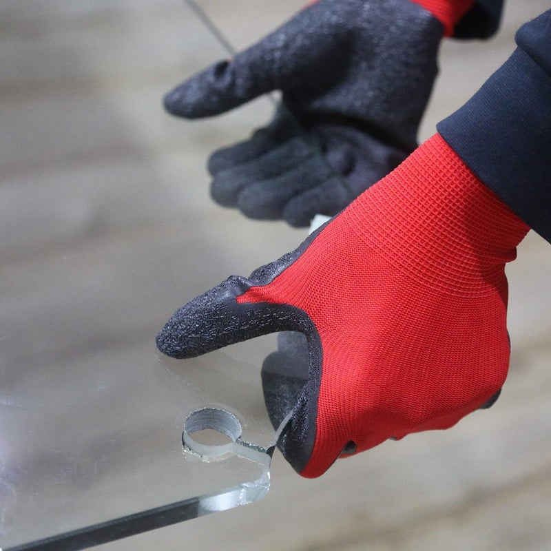 QTM QTM Nylon Latex Coated Firm Grip Industrial Safety Work Cut Resistant Gloves Red Pack of 5 Pairs  - Image 5