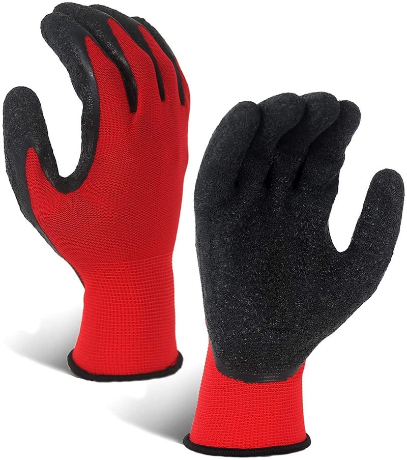 QTM QTM Nylon Latex Coated Firm Grip Industrial Safety Work Cut Resistant Gloves Red Pack of 5 Pairs  - Image 2