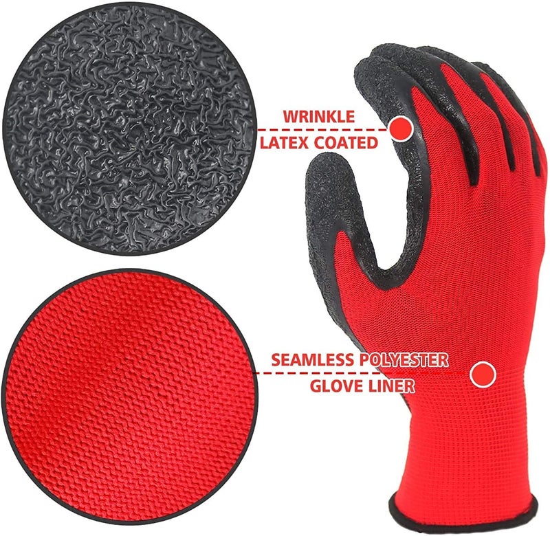 QTM QTM Nylon Latex Coated Firm Grip Industrial Safety Work Cut Resistant Gloves Red Pack of 5 Pairs  - Image 3