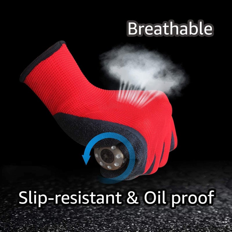 QTM QTM Nylon Latex Coated Firm Grip Industrial Safety Work Cut Resistant Gloves Red Pack of 5 Pairs  - Image 4