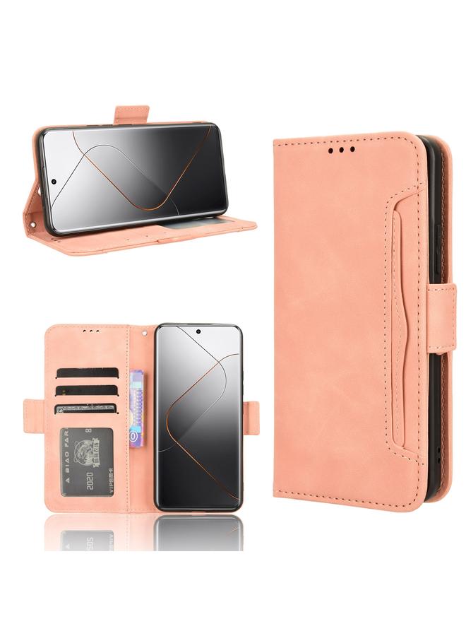 Green Tiger For Xiaomi 14 Pro Skin Feel Calf Texture Card Slots Leather Phone Case(Pink)