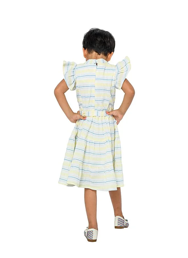 بيبي كلو Adorable yellow striped dress with ruffle sleeves for girls