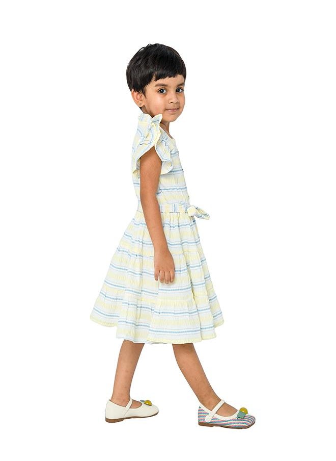 babyqlo Adorable yellow striped dress with ruffle sleeves for girls  - Image 4