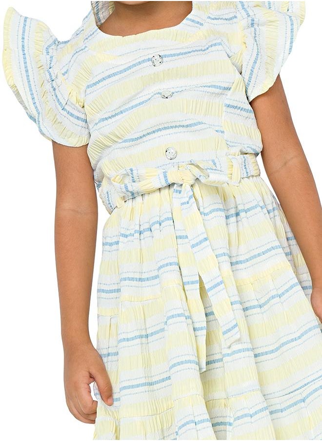 babyqlo Adorable yellow striped dress with ruffle sleeves for girls  - Image 5