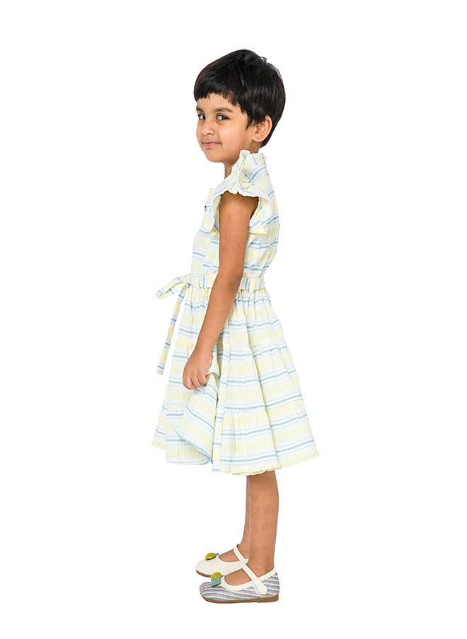 babyqlo Adorable yellow striped dress with ruffle sleeves for girls  - Image 3